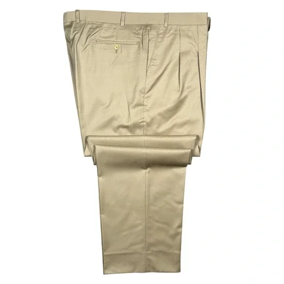 Carlo‎ Mandrone Dress Pants Mens 44L Tan Pleated Made in Canada Trousers