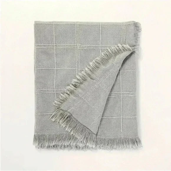 NWOT Textured Grid Lines Dobby Throw Blanket Light Gray - Hearth & Hand