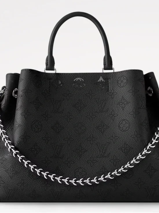 Louis Vuitton Bella Tote Black Monogram Perforated Tote with Chain Accent