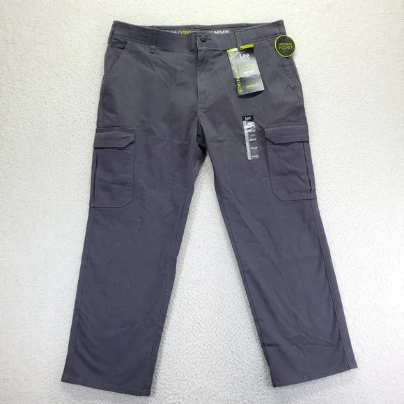 Lee Extreme Comfort MVP Cargo Pant Men 38x29 Gray Straight Fit Hidden Pocket NEW