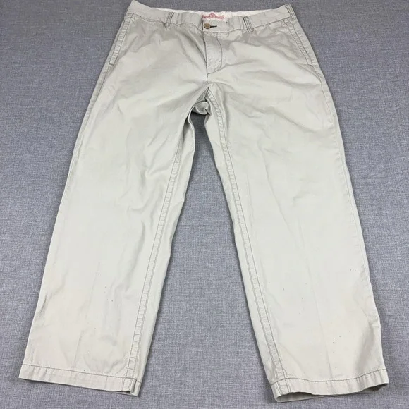 Tommy Bahama Pants Mens 38x30 Beige Chino Relaxed Fit Flat Front Marlin Logo