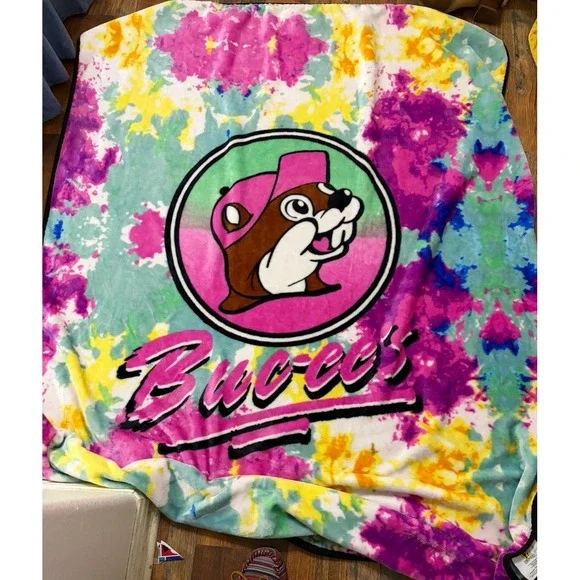 Plush Tie Dye Print Throw Buccees Blanket 50x60 Fleece Throw EUC Warm Travelgift