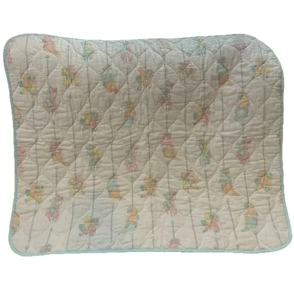 Vintage 80s Morgan Inc Teddy Beddy Bear Carousel Quilted Baby Blanket‎ Quilt