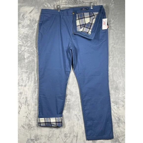 Vineyard Vines Mens 40x32 Cozy Lined Breaker Pant Moonshine Blue Flannel Chinos