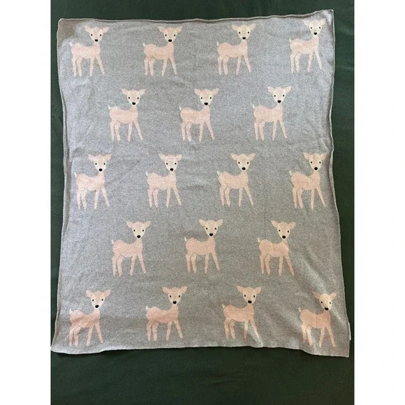 Unbranded Grey Pink Deer Knit Baby Blanket 100% Cotton OEKO-TEX 35x41