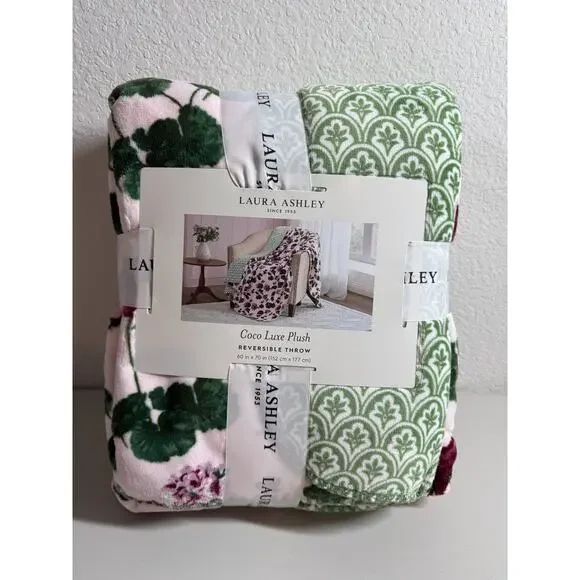 NEW Laura Ashley Coco Luxe Plush Reversible Throw 60