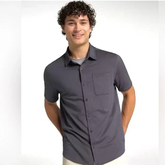 New VRST Mens Medium Refined Knit Button Down Shirt Graphic Charcoal MAX241112DD