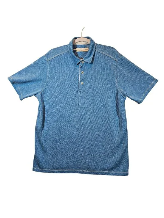 Tommy Bahama Mens Blue Polo Shirt Large Cotton Blend career golf athleisure logo