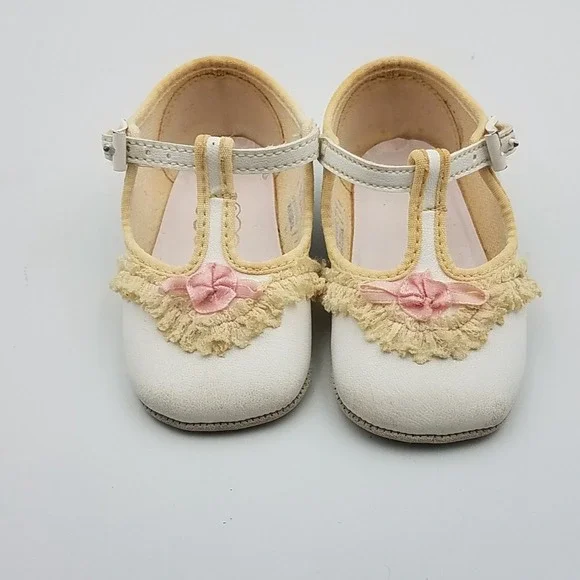 Vtg Lullaby Baby Girl Infant Dress Shoes White Leather‎ Look Toddler Size 2 Lace