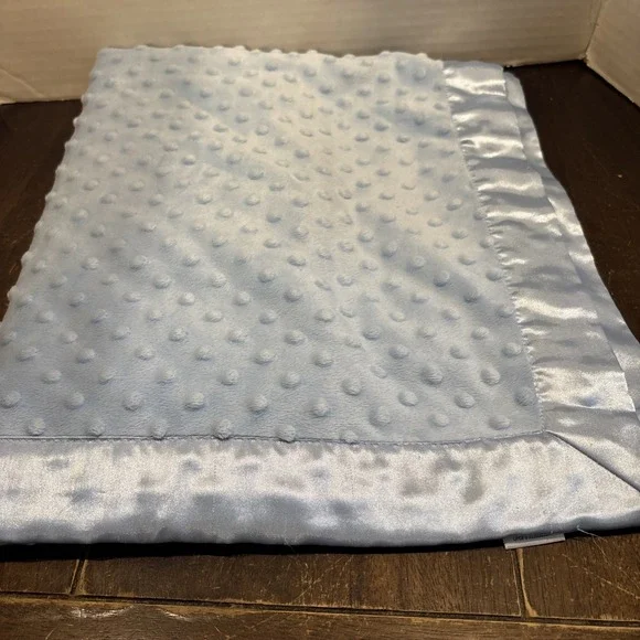 Baby Connection Satin Trim Blue Dot Minky Soft Baby Blanket Security Lovey 30x40