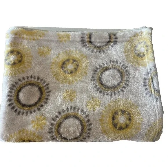Little Miracles Baby Blanket Yellow Gray White Medallion Soft Poly Unisex
