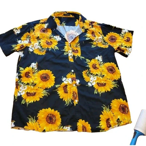 XI PENG Men's Tropical Short Sleeve Floral Print Hawaiian Shirt Black Floral 2XL