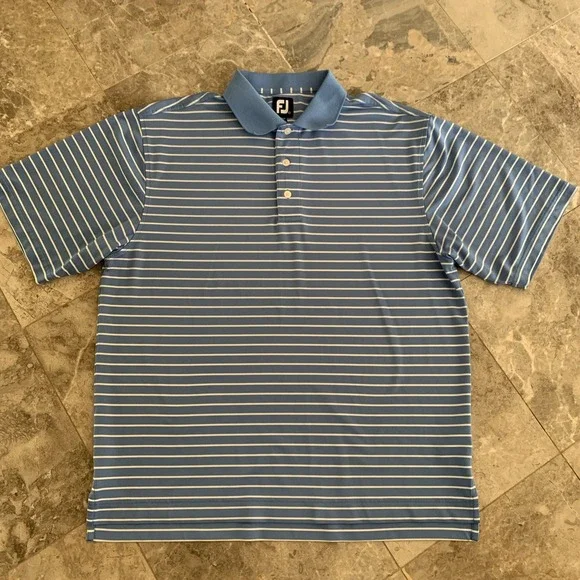 FootJoy Mens Polo Shirt Size L Blue White Stripe Short Sleeve EUC