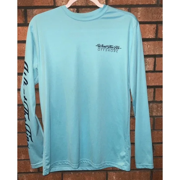 What The Fin Offshore Mens Light Blue Performance Fishing Shirt Long Sleeve M
