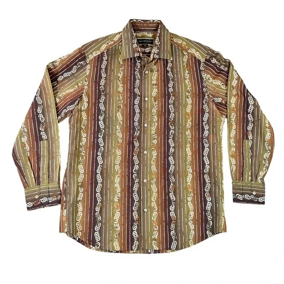 Jhane Barnes Mens Medium‎ Italy Fabric Jacquard Geometric Button Down Shirt