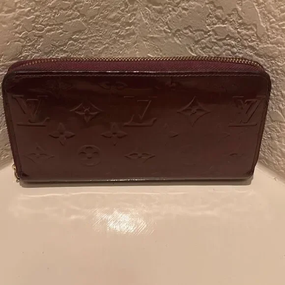 Louis Vuitton Vernis Zip Around Long Wallet Merlot Shiny Dark Red Logo Print LV