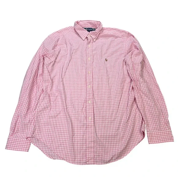 Ralph Lauren Classic Fit Gingham Shirt Men's Size XL Pink White Button Up Cotton