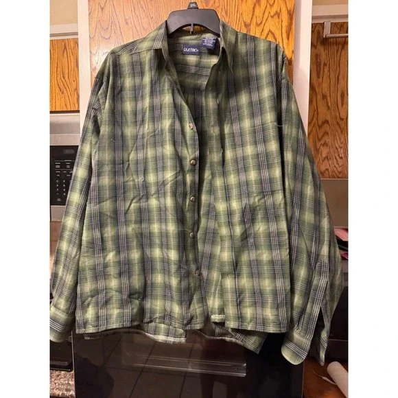 Puritan Mens XL Long‎ Sleeve Button Down Plaid Shirt Green Navy PT41F024