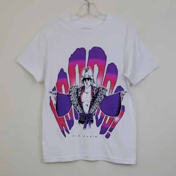 Ric Flair WWE White Artsy Cartoon Short Sleeve 100% Cotton T-Shirt S
