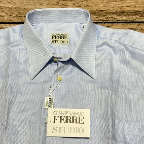 Gianfranco Ferre Studio Dress Shirt Mens 16 34/35 Light Blue Italy Cotton NWT
