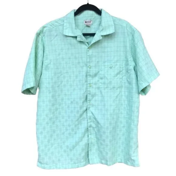 Haggar Button Down Mint Green Short Sleeve Shirt Size L