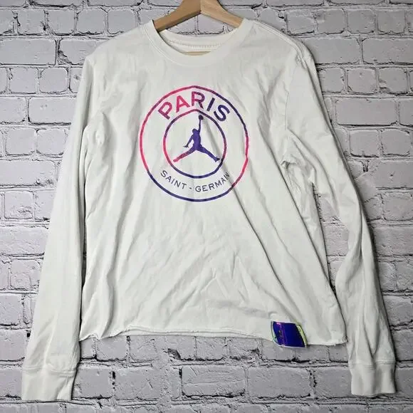 Nike Air Jordan Paris Saint Germain Long Sleeve Cropped Tshirt‎ PSG Size Large