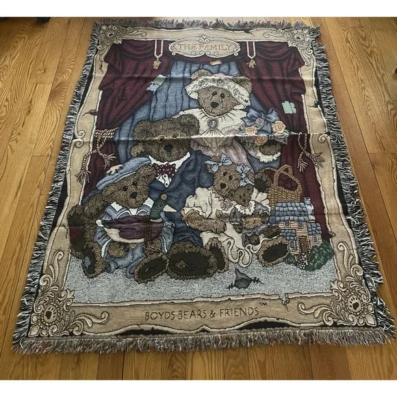 Vtg 1999 Boyd's Bears‎ The Family 20th Anniversary Tapestry Afghan Throw Blanket
