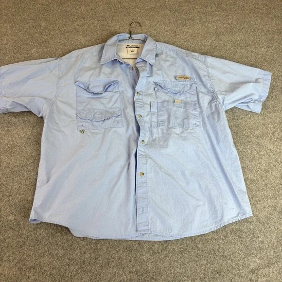 Columbia PFG Shirt Men's XL Light Blue Short Sleeve Fishing‎ Outdoor Button Down