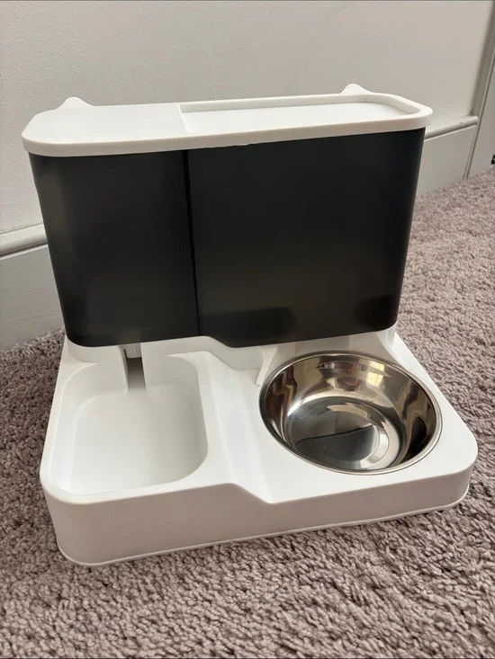 Automatic Pet Feeder with Stainless Steel Bowl - Black & Dark Grey