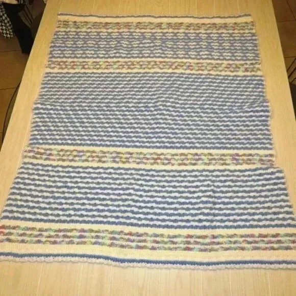 Vintage hand crocheted striped throw baby blanket Size is 40