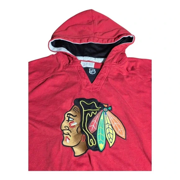 Vintage CCM NHL Chicago Blackhawks Hoodie Sweatshirt‎ Red Black XL A27