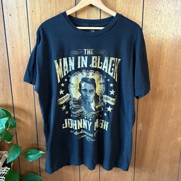 Johnny‎ Cash The Man In Black Graphic T-Shirt Mens XL Zion Black Cotton