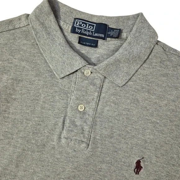 Polo Ralph Lauren Polo Shirt Mens Large Custom Fit Gray Short Sleeve Pony Logo