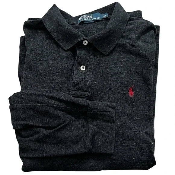 Polo Ralph Lauren Polo Shirt Mens XL Dark Gray Black Long Sleeve Top Pony Preppy