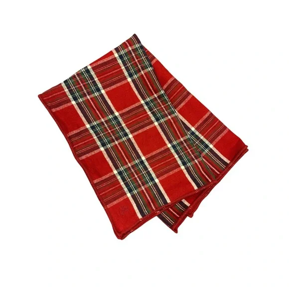 Lauren Ralph Lauren Holiday Plaid Cotton Fleece‎ Throw Blanket Red 57 x 70