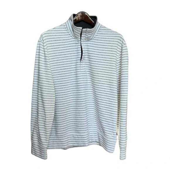Nautica Men's Quarter Zip Sweater White‎ Gray Striped Size Large