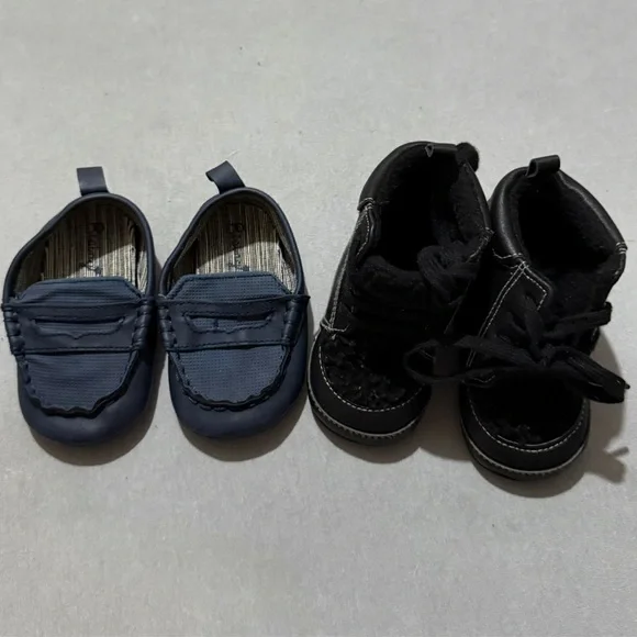 Baby Shoe Bundle 2p 9-12 Months - Blue Loafers & Black Boots