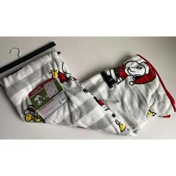 Peanuts Snoopy Woodstock Christmas Santa Hat Soft‎ Plush Throw Blanket Woodstock