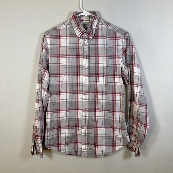 J.Crew Shirt Mens Small Red Blue Plaid Check Slim Button Down Long Sleeve