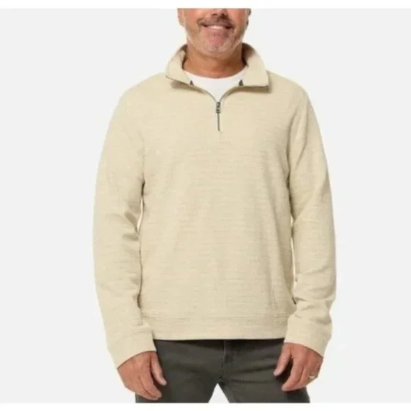 NWOT Dockers Men's M Beige Quarter-Zip Sweatshirt Cotton/Poly Blend Casual M0063