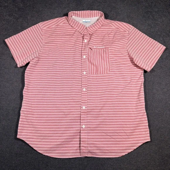 Columbia Short Sleeve Button Up Men XXL Red Striped Omni-Shade Fishing Shirt