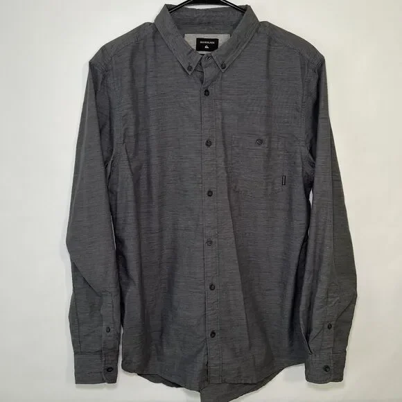 Quiksilver Modern Fit Button Down Shirt Mens Size M Medium Gray Long Sleeve EUC
