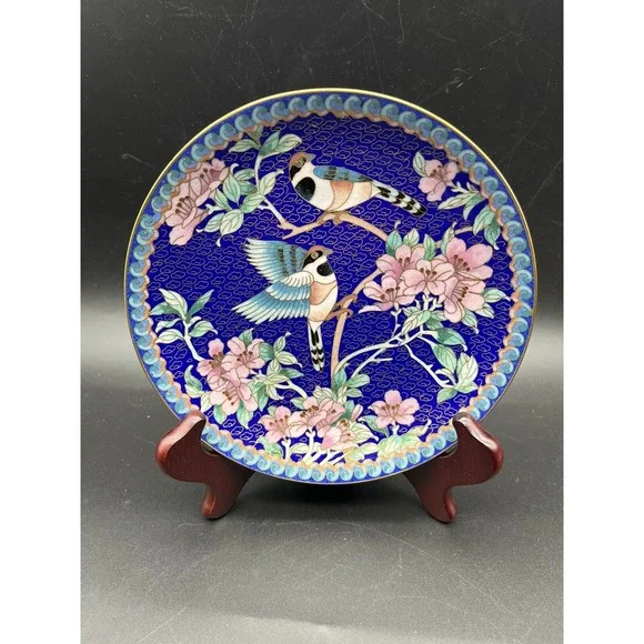Vintage Blue Cloisonne Brass Enamel 7.25