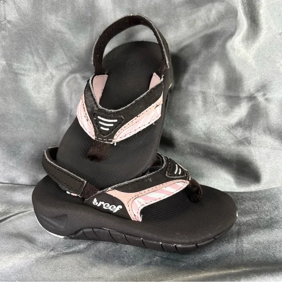 Reef Toddler Girls Lil Slap‎ II Flip Flops Size 3 / 4 Slingback Brown Pink Beach