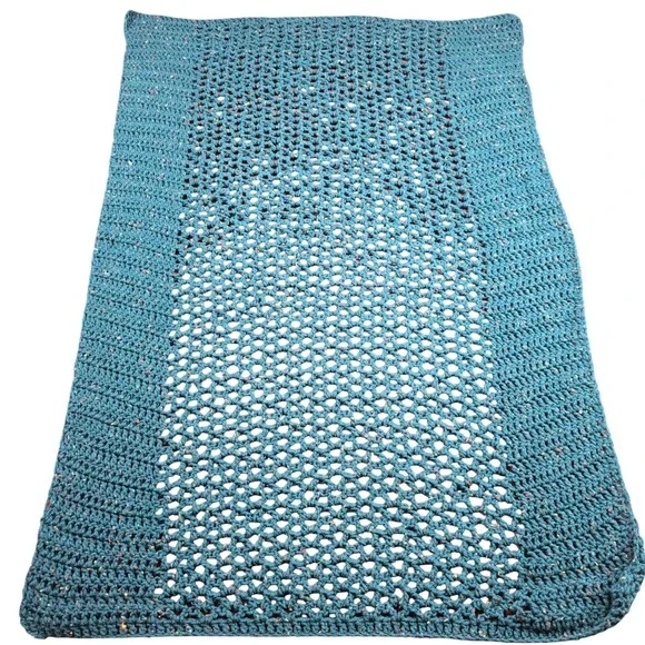 Handmade Crochet Prayer Shawl Blanket Throw Blue Green Speckled 52