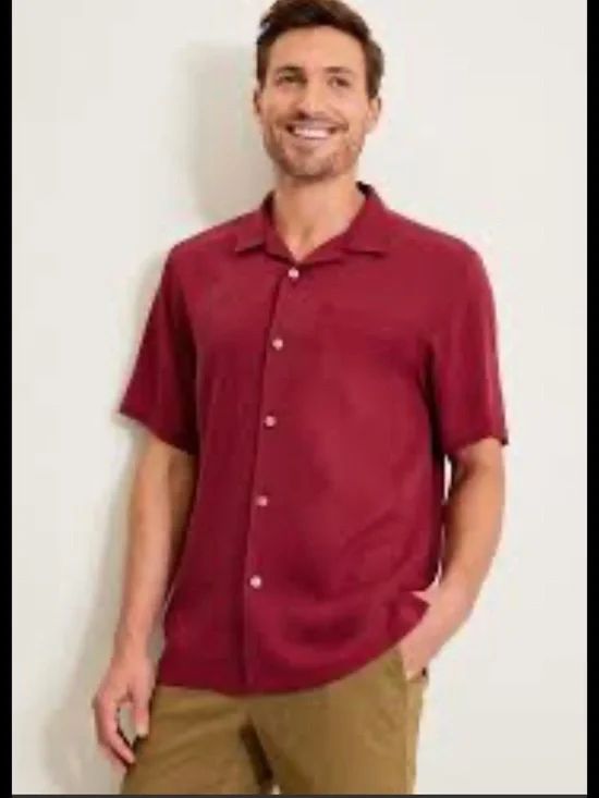 Tommy Bahama Mens XL 100% Silk Button Down Sangria Wine Burgundy Button Up Shirt