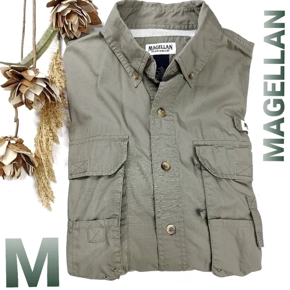 New Magellan Mens Cache Green Outdoor Shirt Med