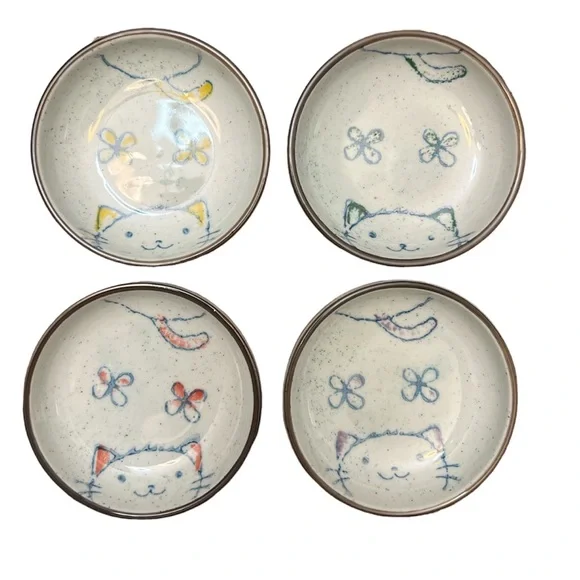 💐 Mino Ware Japanese Hand Painted Cat Trinket Dish 3.5” | OS 😻