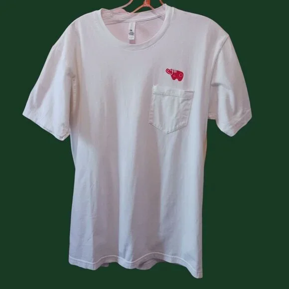 Next Level Tee W/ Red Hippo Logo On Pocket Mens T-Shirt  White Medium