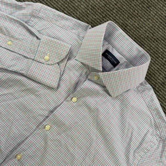 Proper Cloth Performance‎ Long Sleeve Botton Up Mens 16.5 Blue Purple Check Work